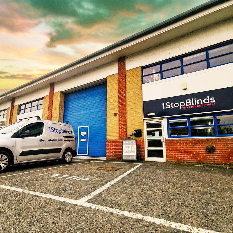 1 Stop Blinds shopfront and showroom — display of blinds and fabrics